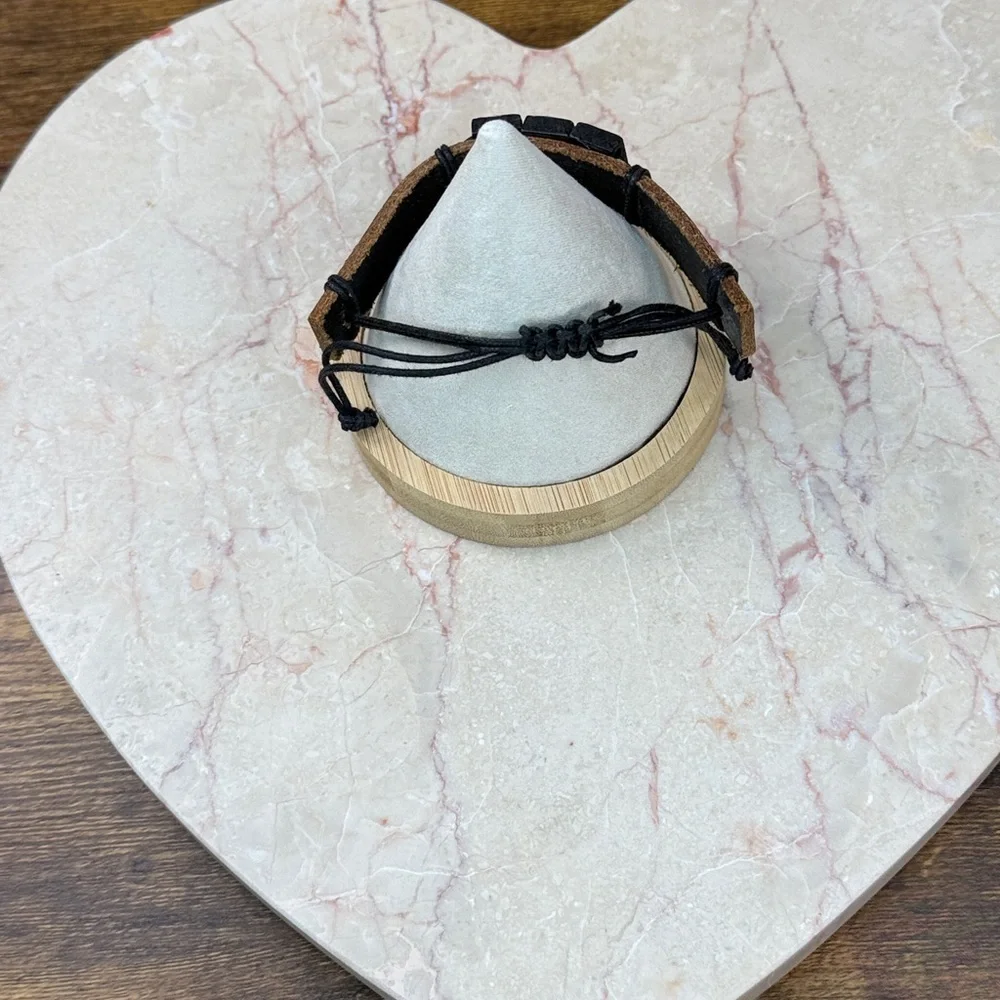 Black Leather Bracelet with Multicolor Accents